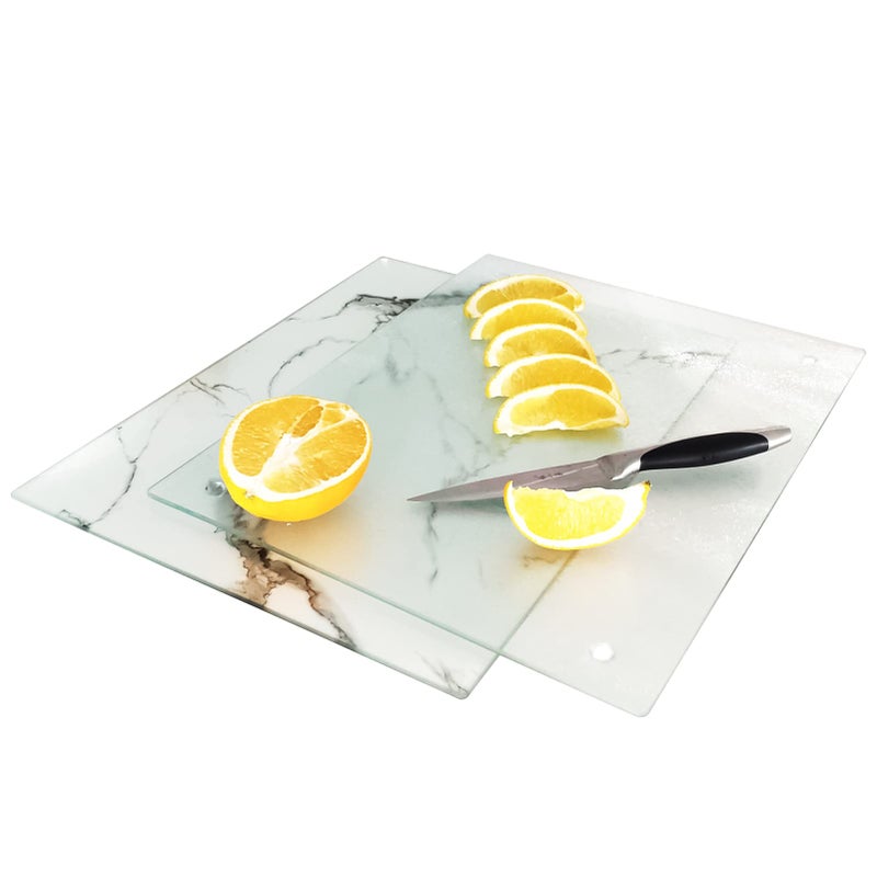 VASUHOME Tempered Glass Cutting Board Set of 2-16x12 inch Marble Pattern Cutting Board for Kitchen Counter - Scratch, Heat, Shatter Resistant and Easy to Clean- Black and Clear - Image 1